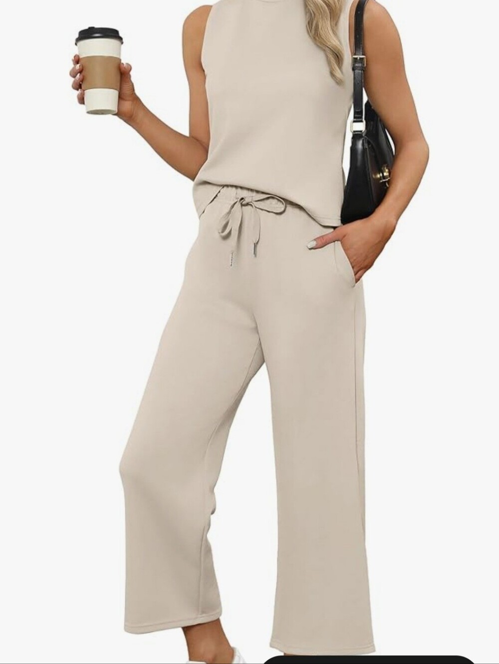 Sleeveless Knit Skirt Set in Light Beige by Sezane
